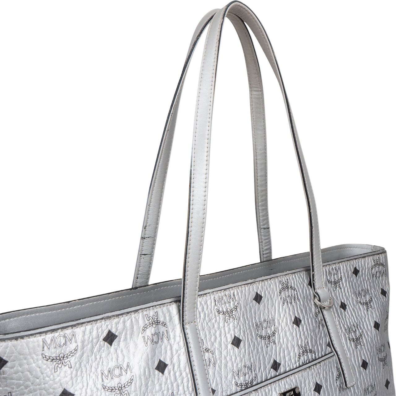 MCM MCM Monogram Visetos Metallic Liz Shopper Tote Shoulder Bag Zilver