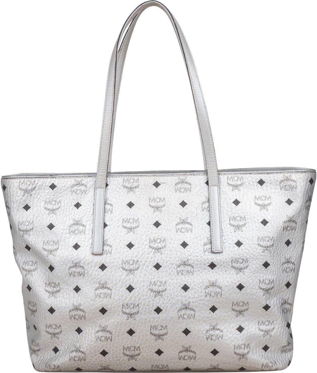 MCM MCM Monogram Visetos Metallic Liz Shopper Tote Shoulder Bag Zilver