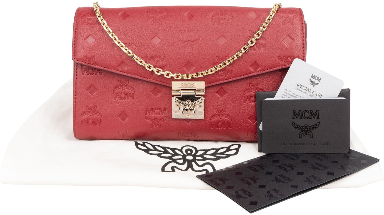 MCM MCM Visetos Monogram Embossed Leather Millie Flap Crossbody Bag Rood