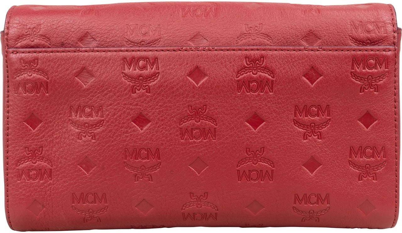 MCM MCM Visetos Monogram Embossed Leather Millie Flap Crossbody Bag Rood