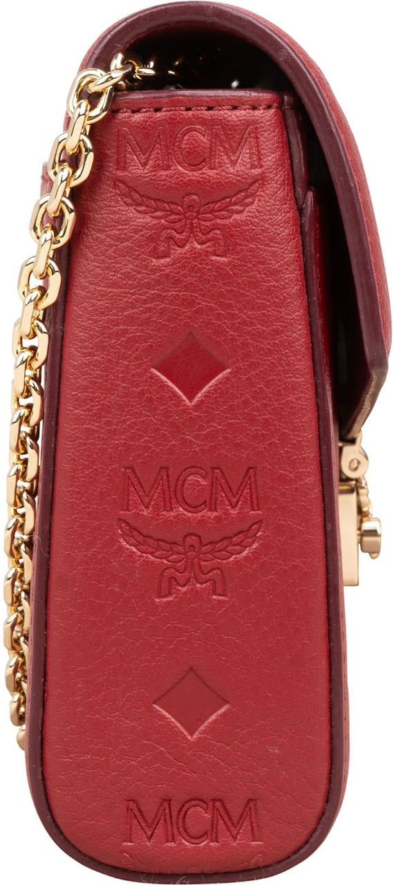 MCM MCM Visetos Monogram Embossed Leather Millie Flap Crossbody Bag Rood