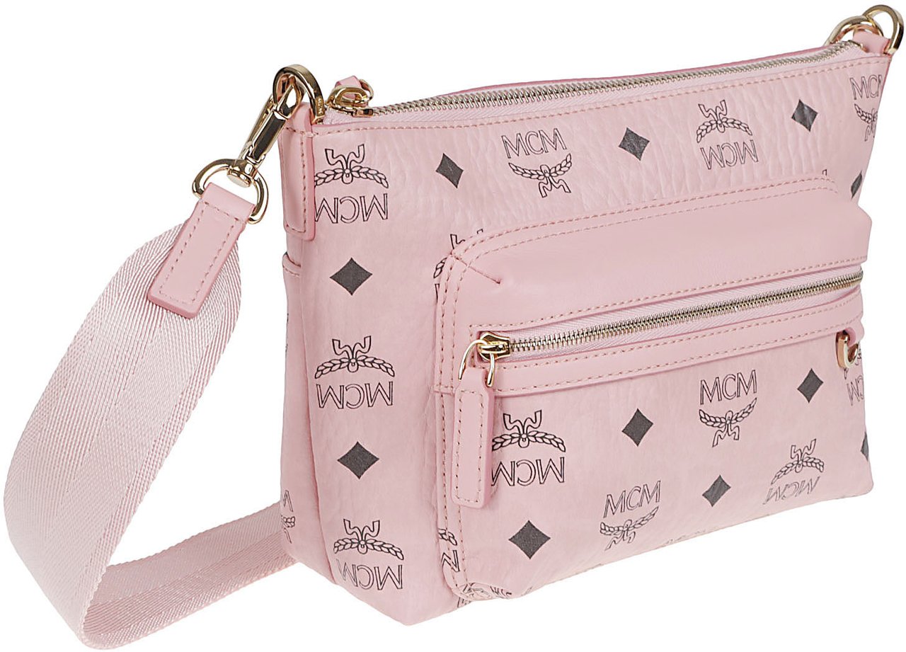 MCM Rectangular Crossbody Bag with Visetos Print and Adjustable Strap Roze