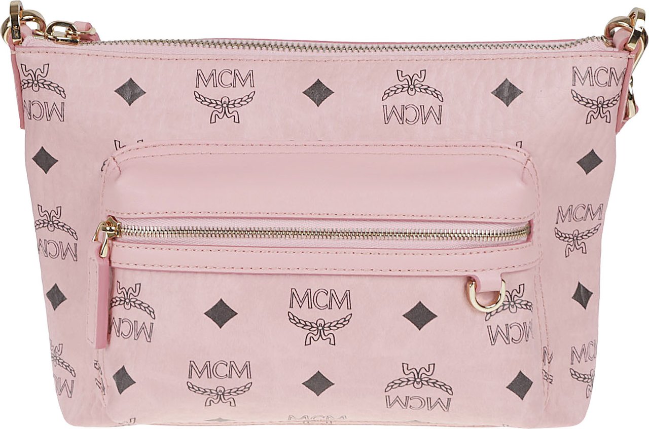 MCM Rectangular Crossbody Bag with Visetos Print and Adjustable Strap Roze