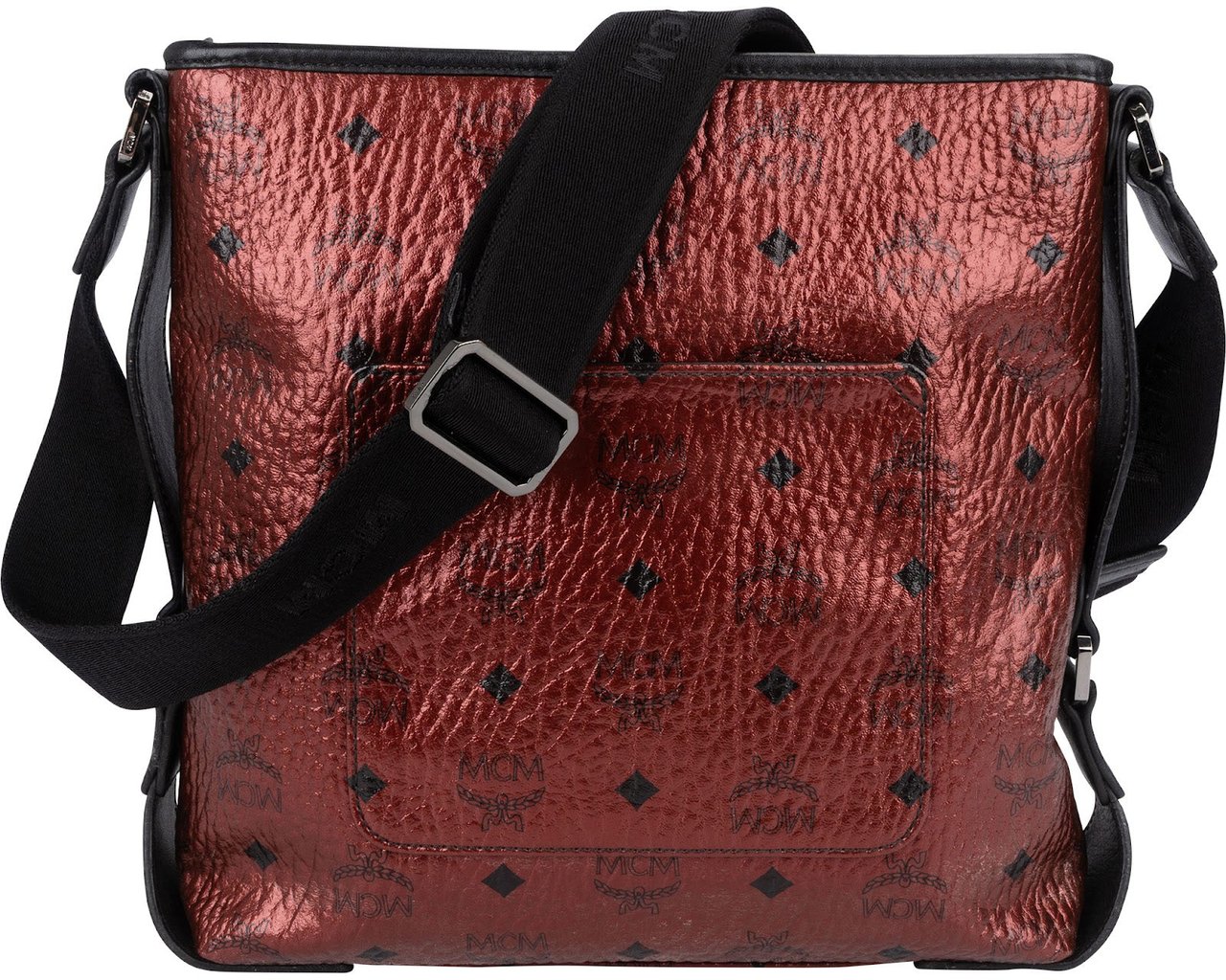 MCM MCM Monogram Metallic Visetos Messenger Crossbody Bag Rood