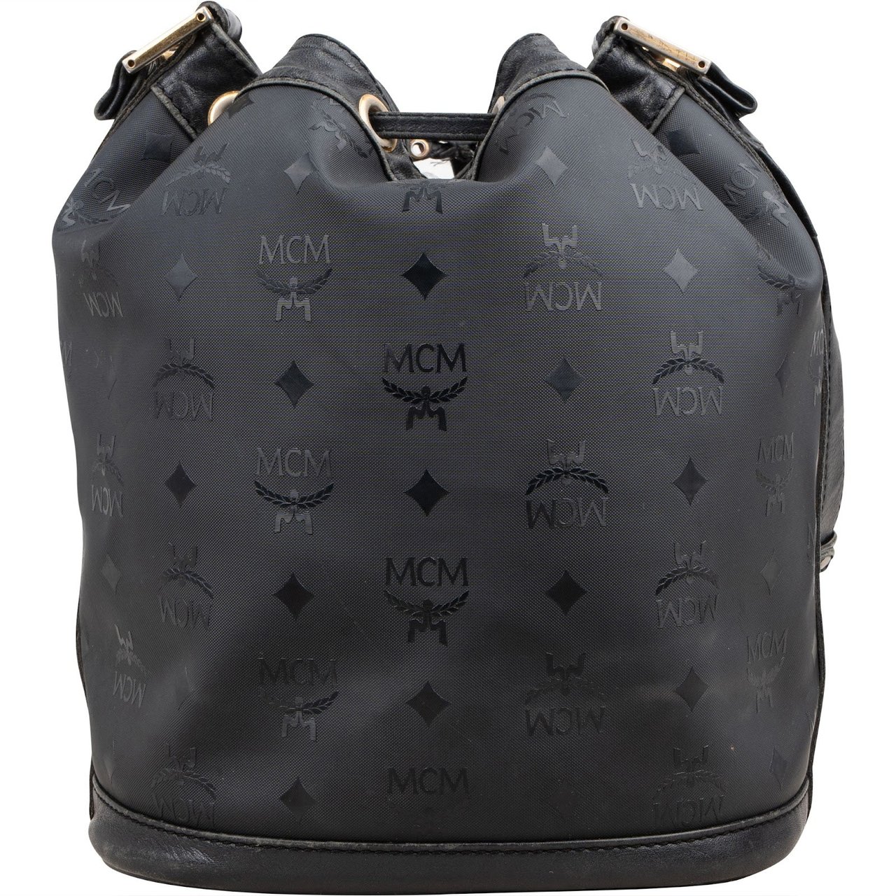 MCM Visetos Monogram Drawstring Bucket Crossbody Bag Zwart