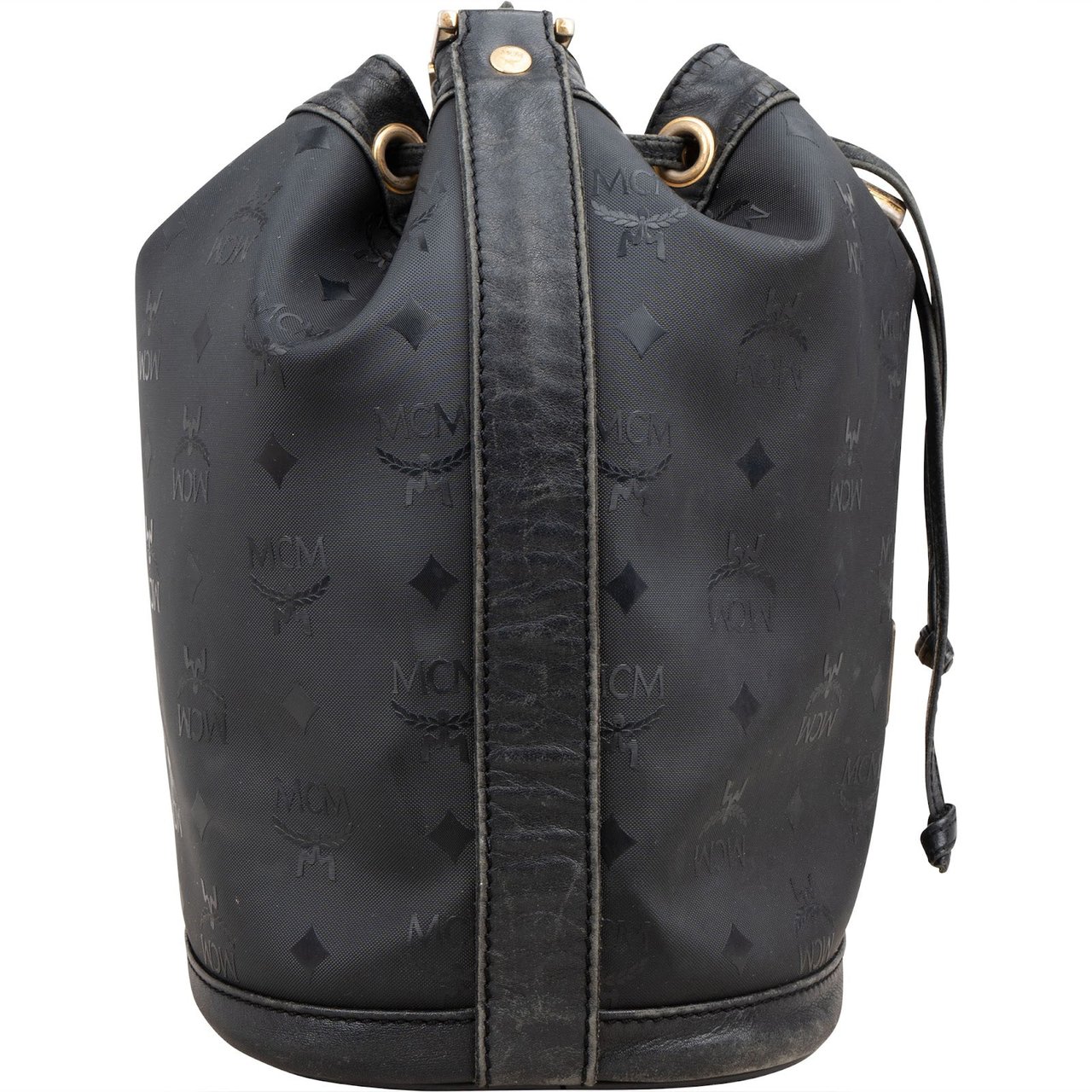 MCM Visetos Monogram Drawstring Bucket Crossbody Bag Zwart