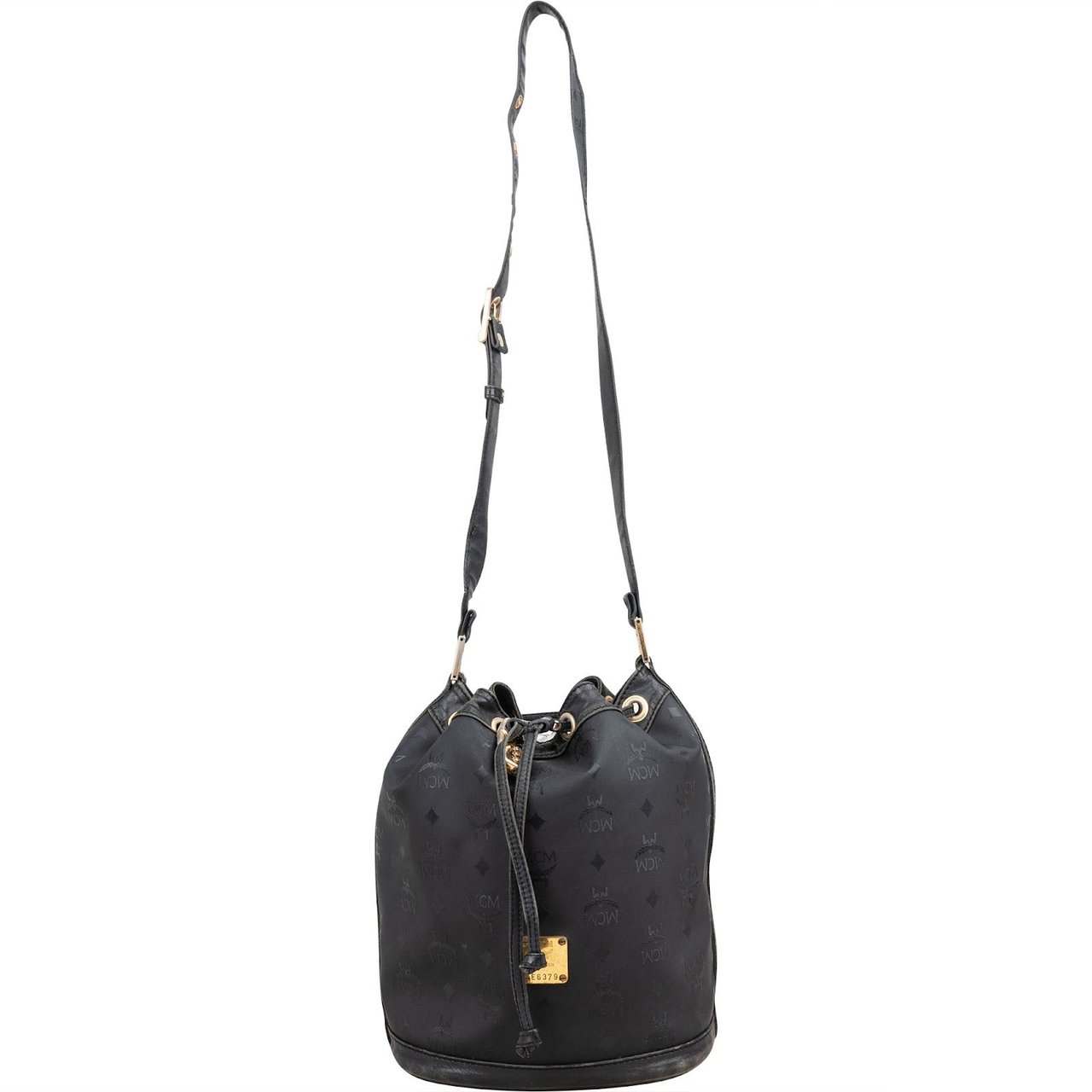 MCM Visetos Monogram Drawstring Bucket Crossbody Bag Zwart
