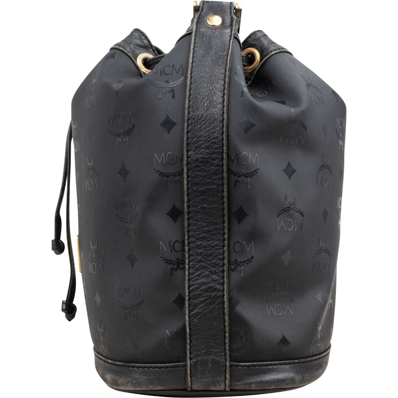 MCM Visetos Monogram Drawstring Bucket Crossbody Bag Zwart