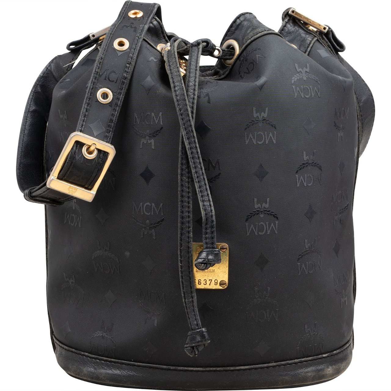 MCM Visetos Monogram Drawstring Bucket Crossbody Bag Zwart