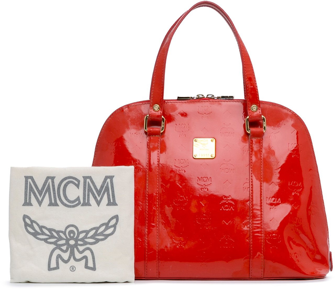 MCM Visetos Patent Handbag Rood