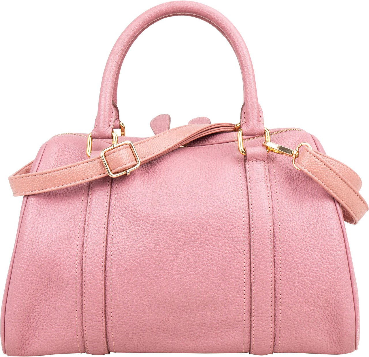 MCM Pebbled Leather Essential Studded Boston Handbag Roze