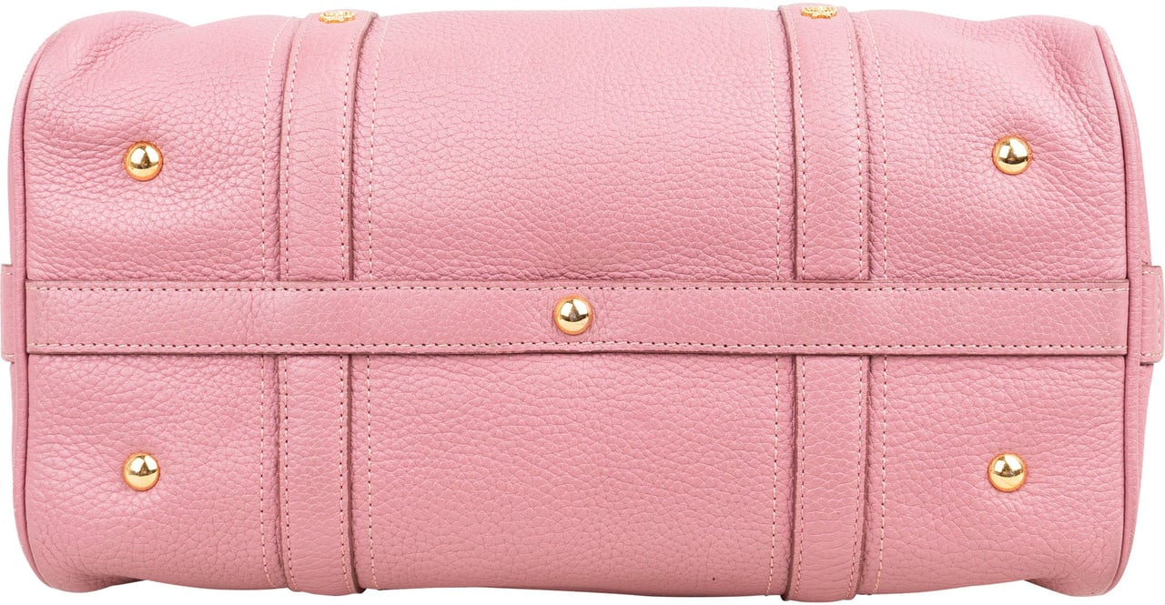 MCM Pebbled Leather Essential Studded Boston Handbag Roze