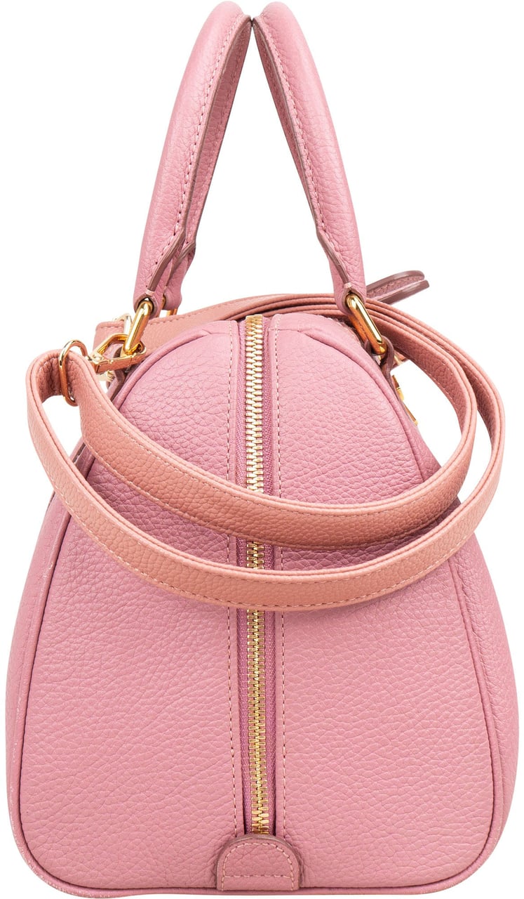 MCM Pebbled Leather Essential Studded Boston Handbag Roze