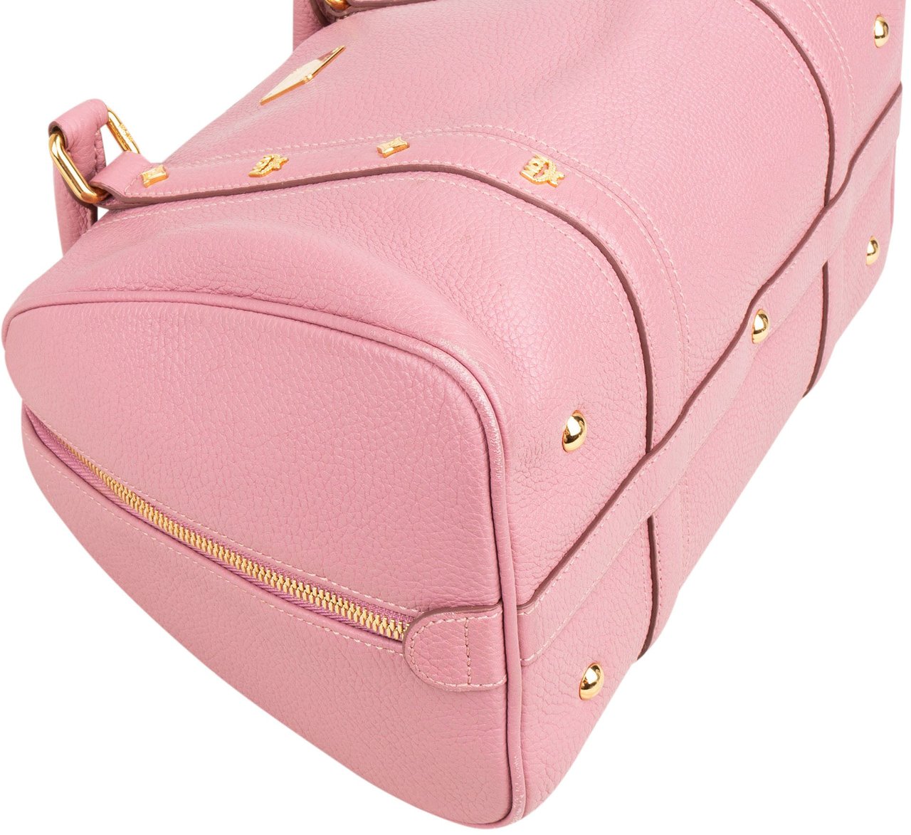 MCM Pebbled Leather Essential Studded Boston Handbag Roze
