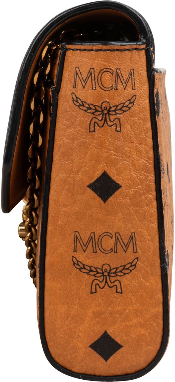 MCM Monogram Visetos Leather Patricia Wallet On Chain Crossbody Bag Bruin