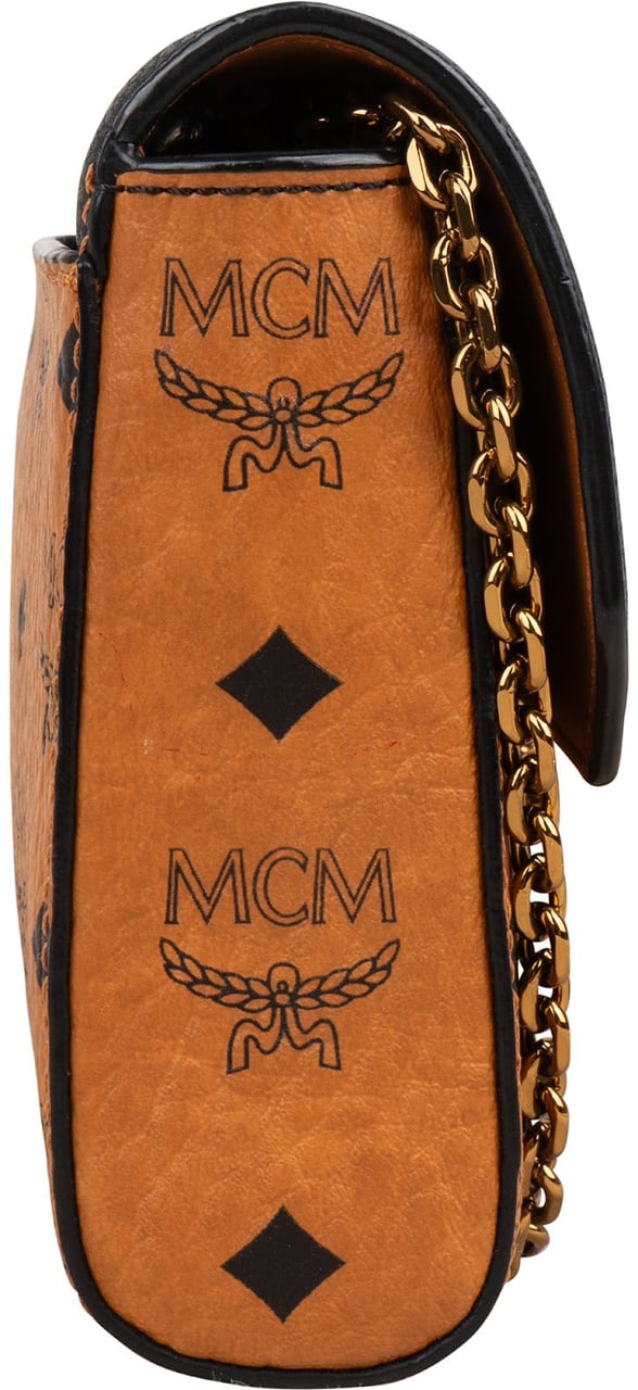 MCM Monogram Visetos Leather Patricia Wallet On Chain Crossbody Bag Bruin