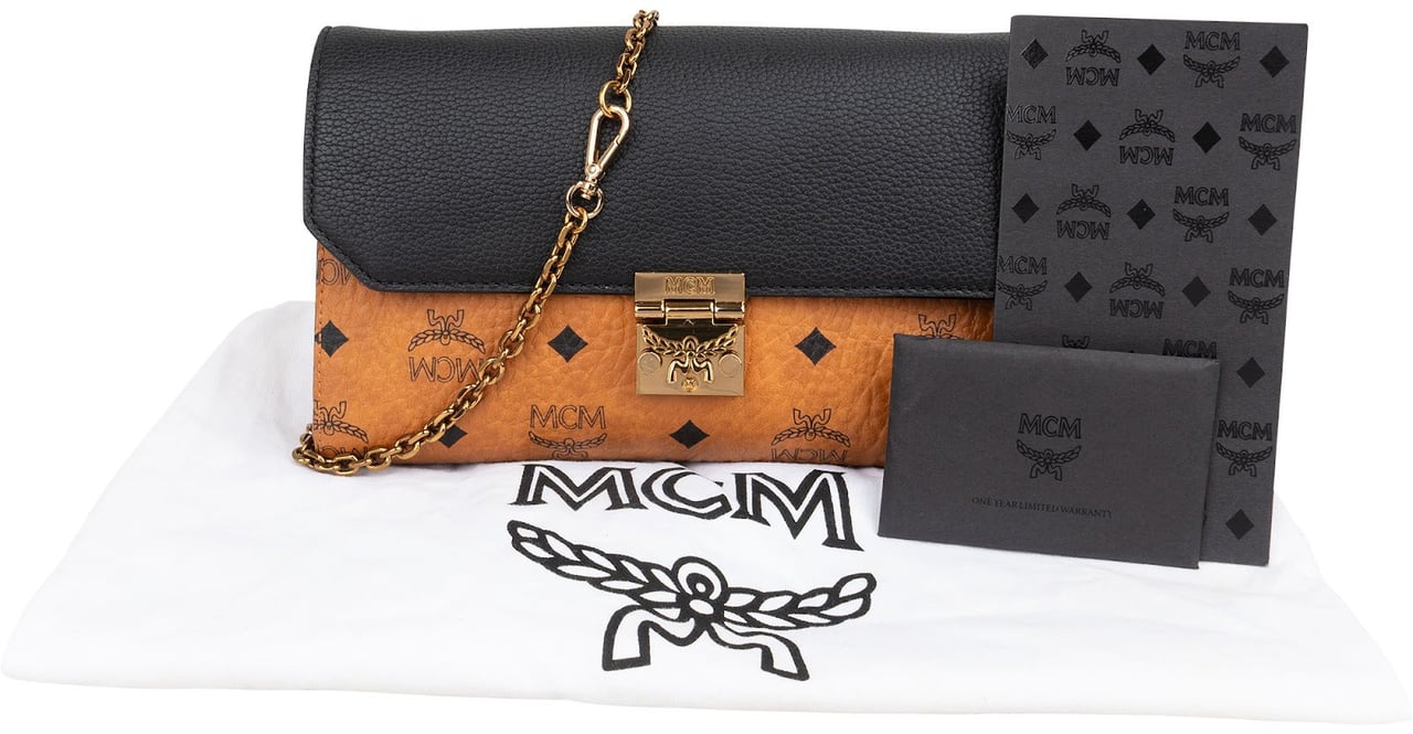 MCM Monogram Visetos Leather Patricia Wallet On Chain Crossbody Bag Bruin