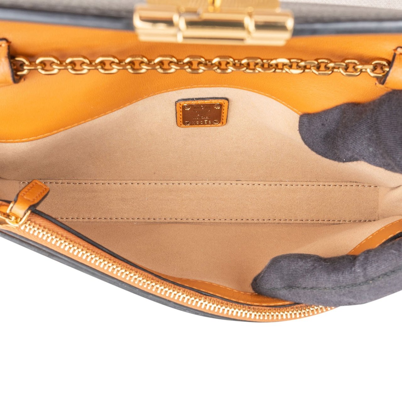 MCM Monogram Visetos Leather Patricia Wallet On Chain Crossbody Bag Bruin
