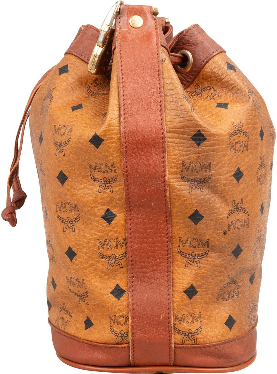 MCM Monogram Visetos Drawstring Bucket Crossbody Bag Bruin