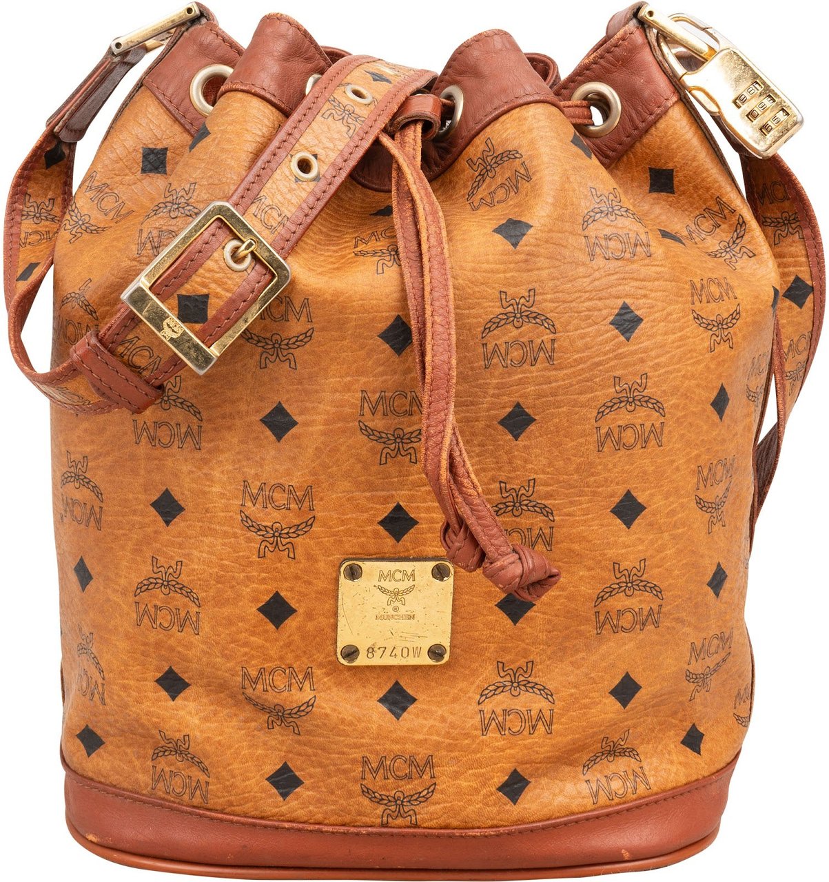 MCM Monogram Visetos Drawstring Bucket Crossbody Bag Bruin