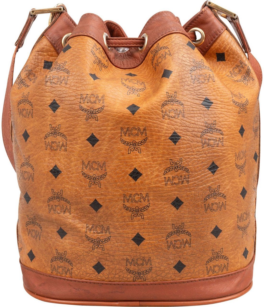 MCM Monogram Visetos Drawstring Bucket Crossbody Bag Bruin