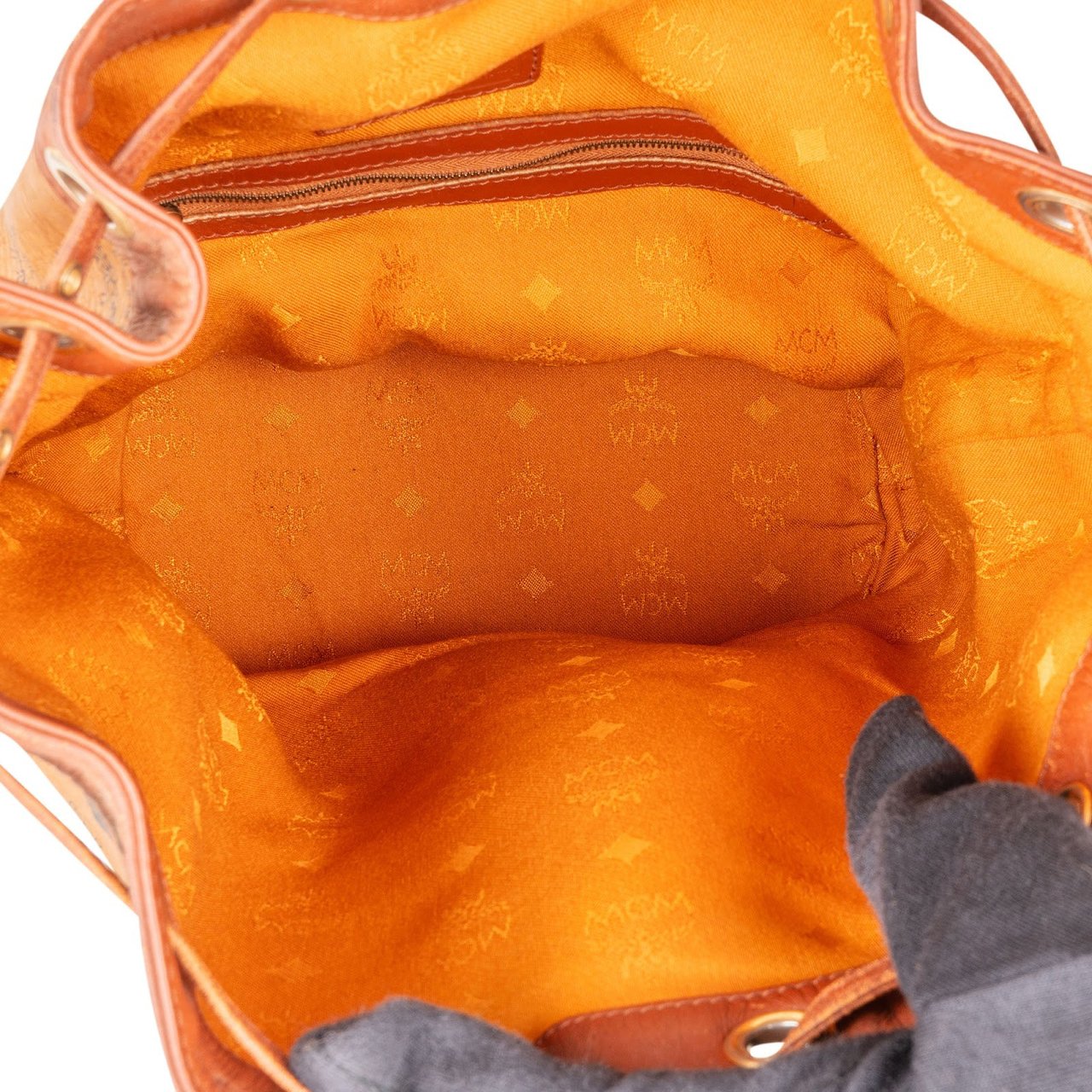 MCM Monogram Visetos Drawstring Bucket Crossbody Bag Bruin