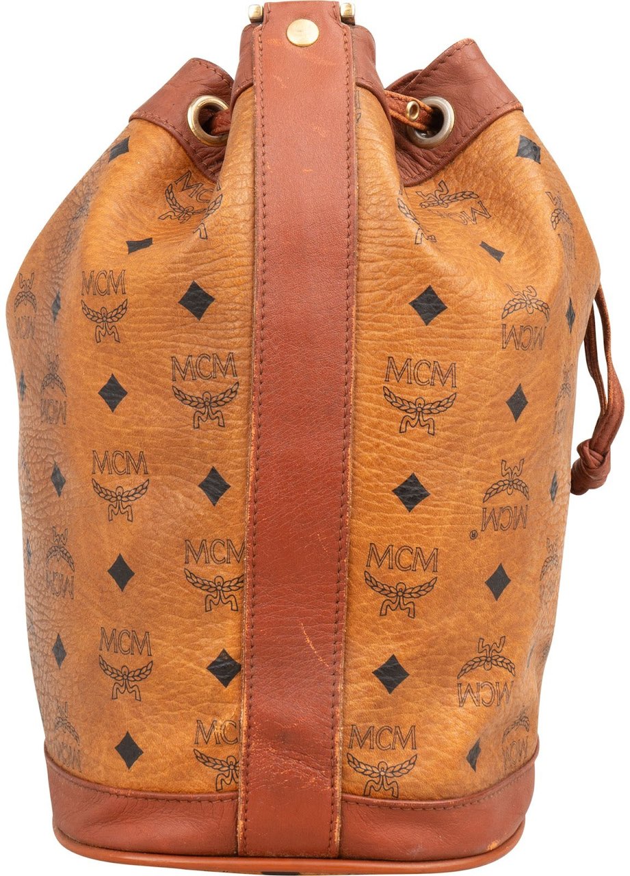 MCM Monogram Visetos Drawstring Bucket Crossbody Bag Bruin