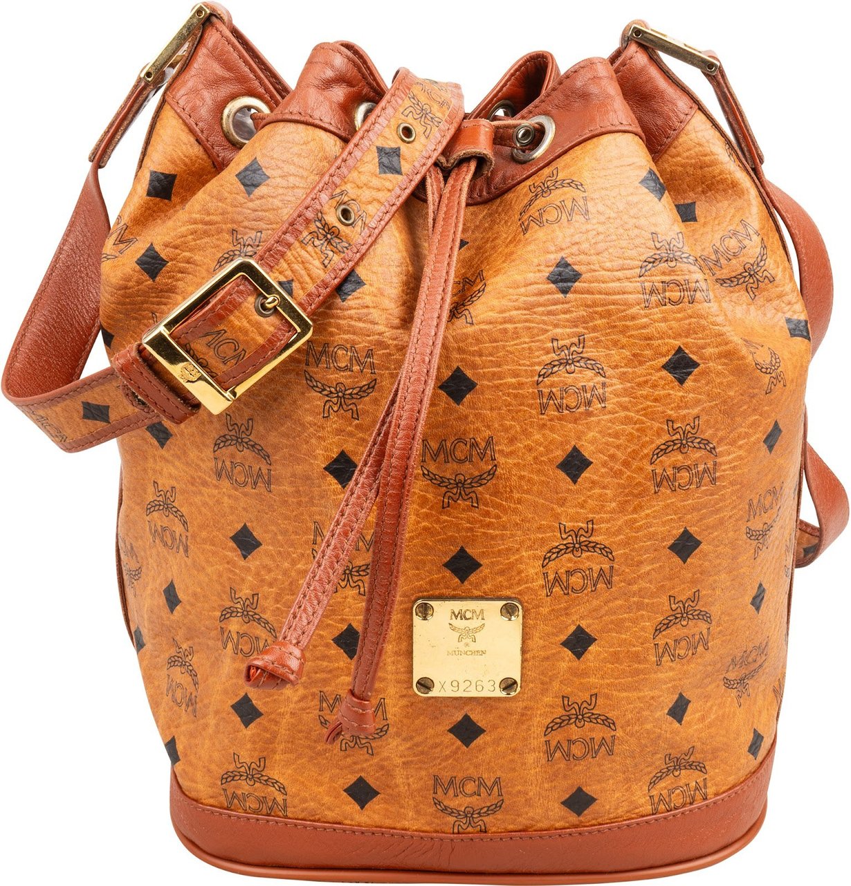 MCM Monogram Visetos Bucket Crossbody Bag Bruin