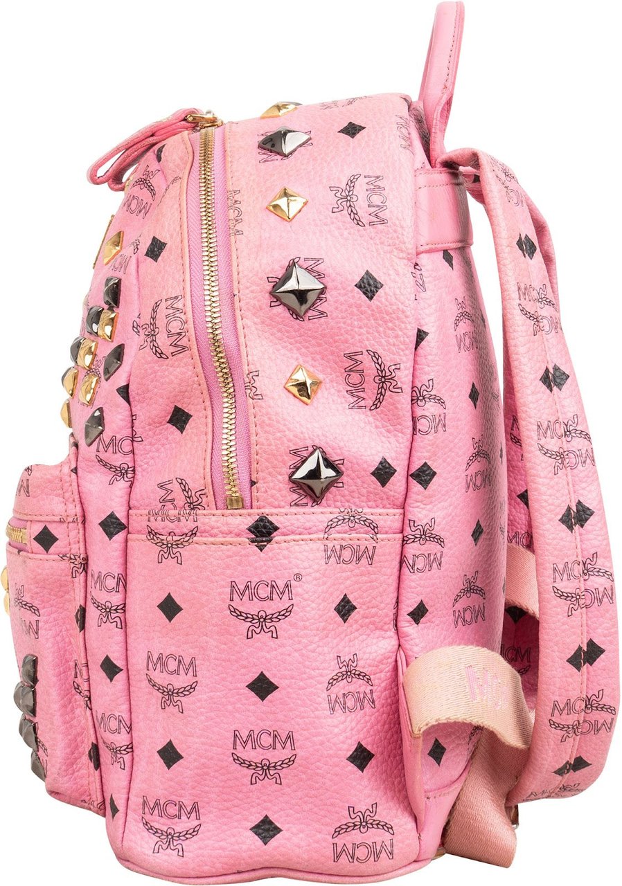 MCM Monogram Visetos Small Stark Studded Backpack Roze