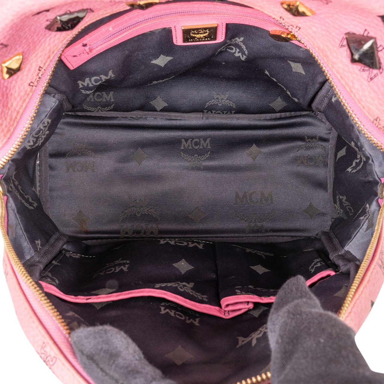 MCM Monogram Visetos Small Stark Studded Backpack Roze