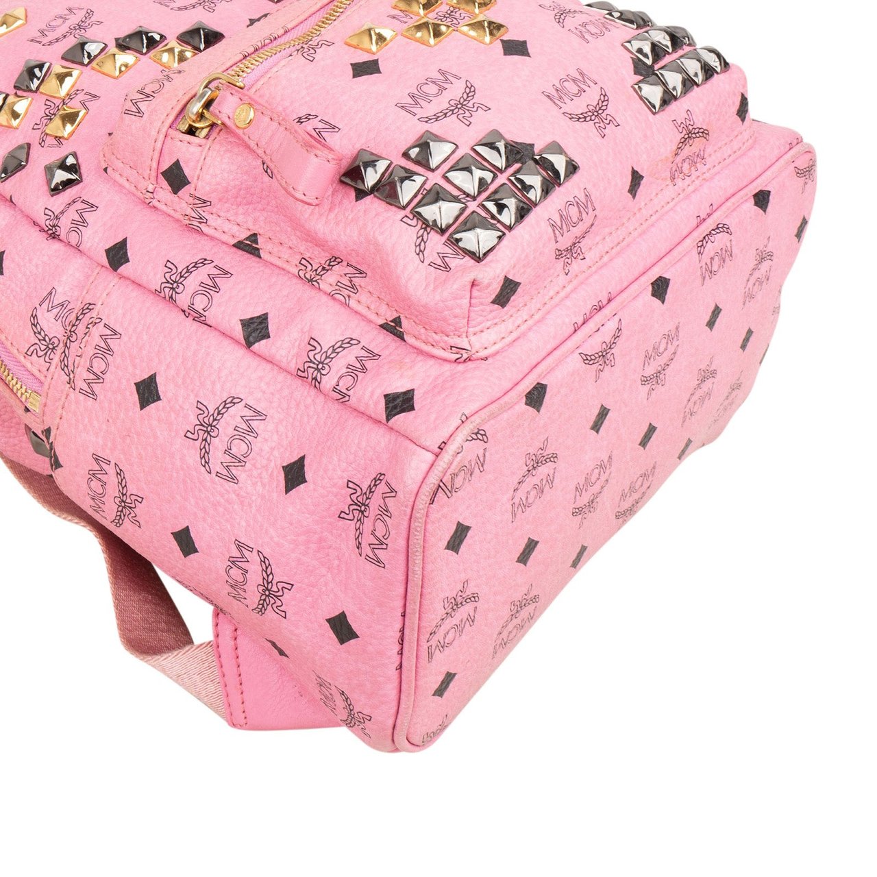 MCM Monogram Visetos Small Stark Studded Backpack Roze