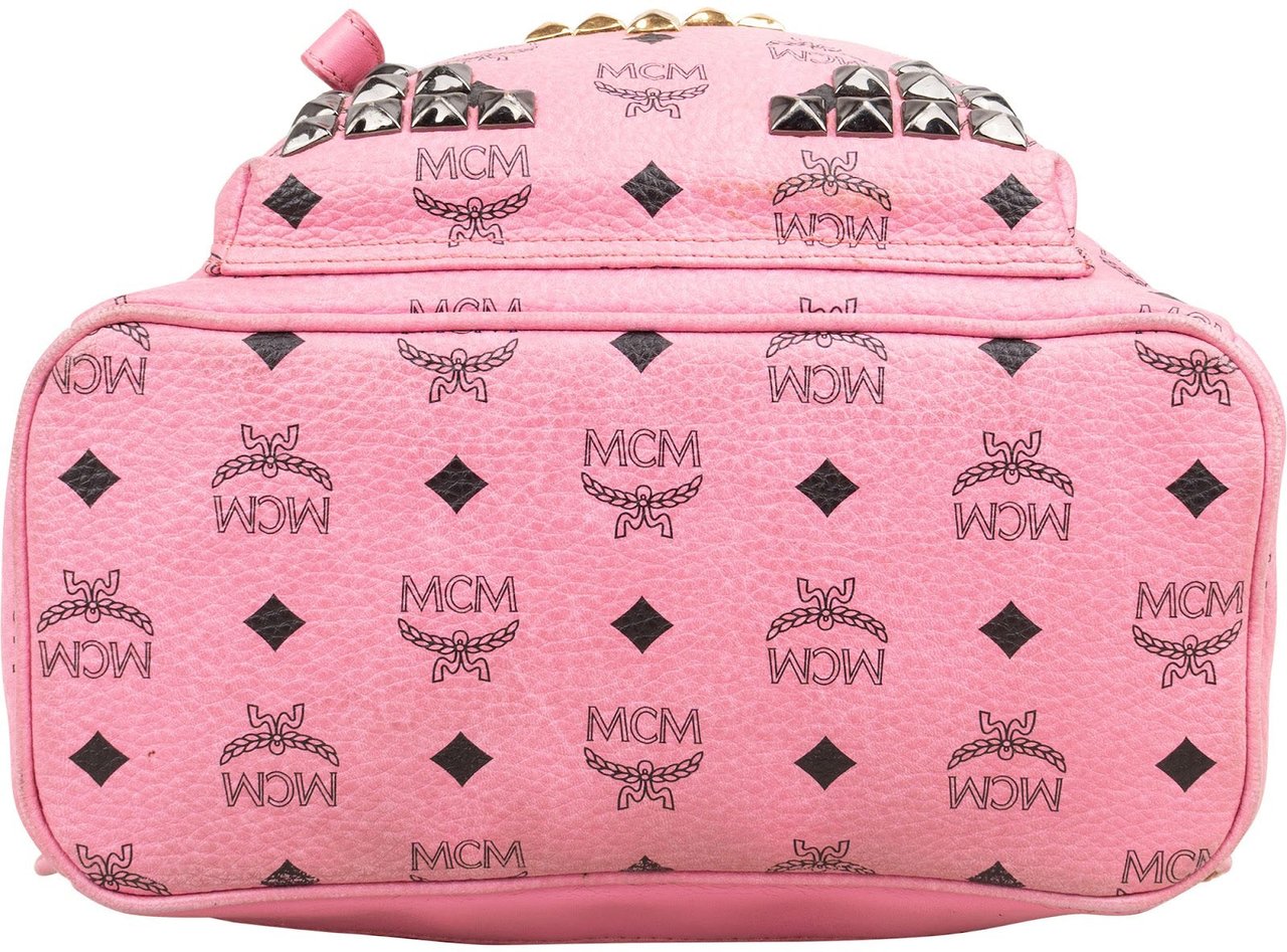 MCM Monogram Visetos Small Stark Studded Backpack Roze