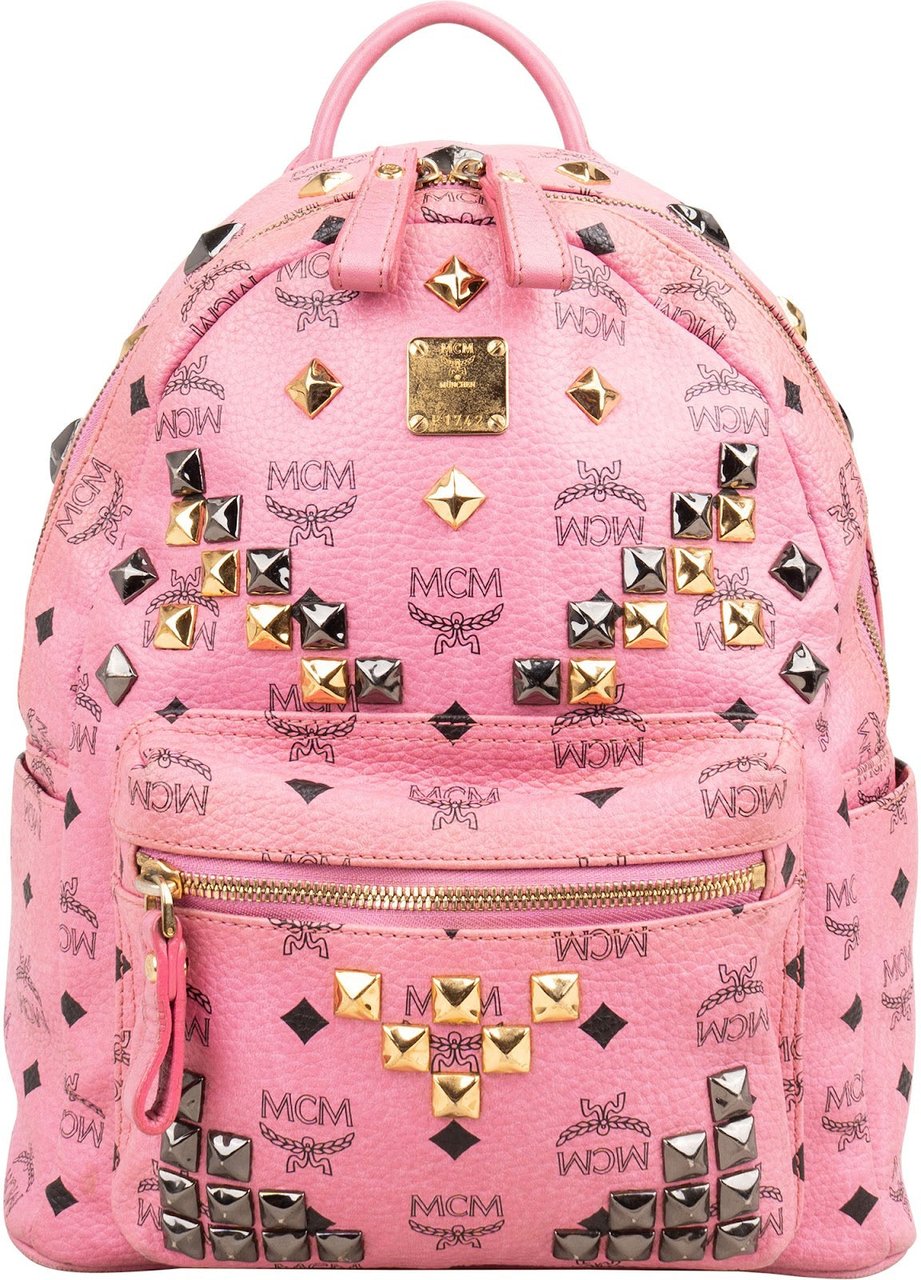 MCM Monogram Visetos Small Stark Studded Backpack Roze
