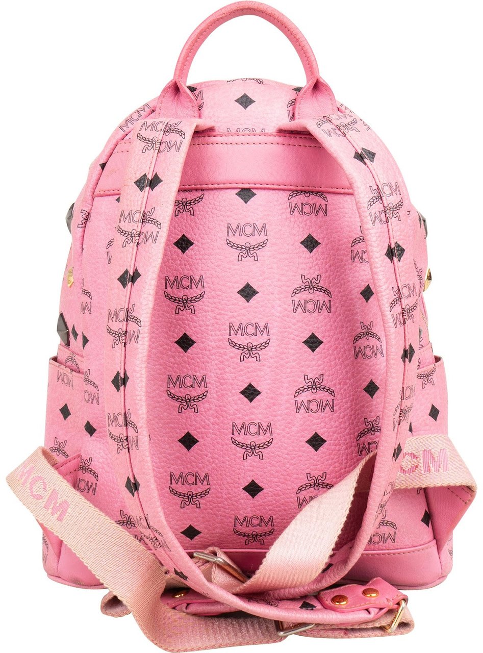 MCM Monogram Visetos Small Stark Studded Backpack Roze