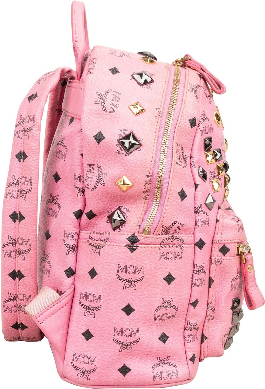 MCM Monogram Visetos Small Stark Studded Backpack Roze