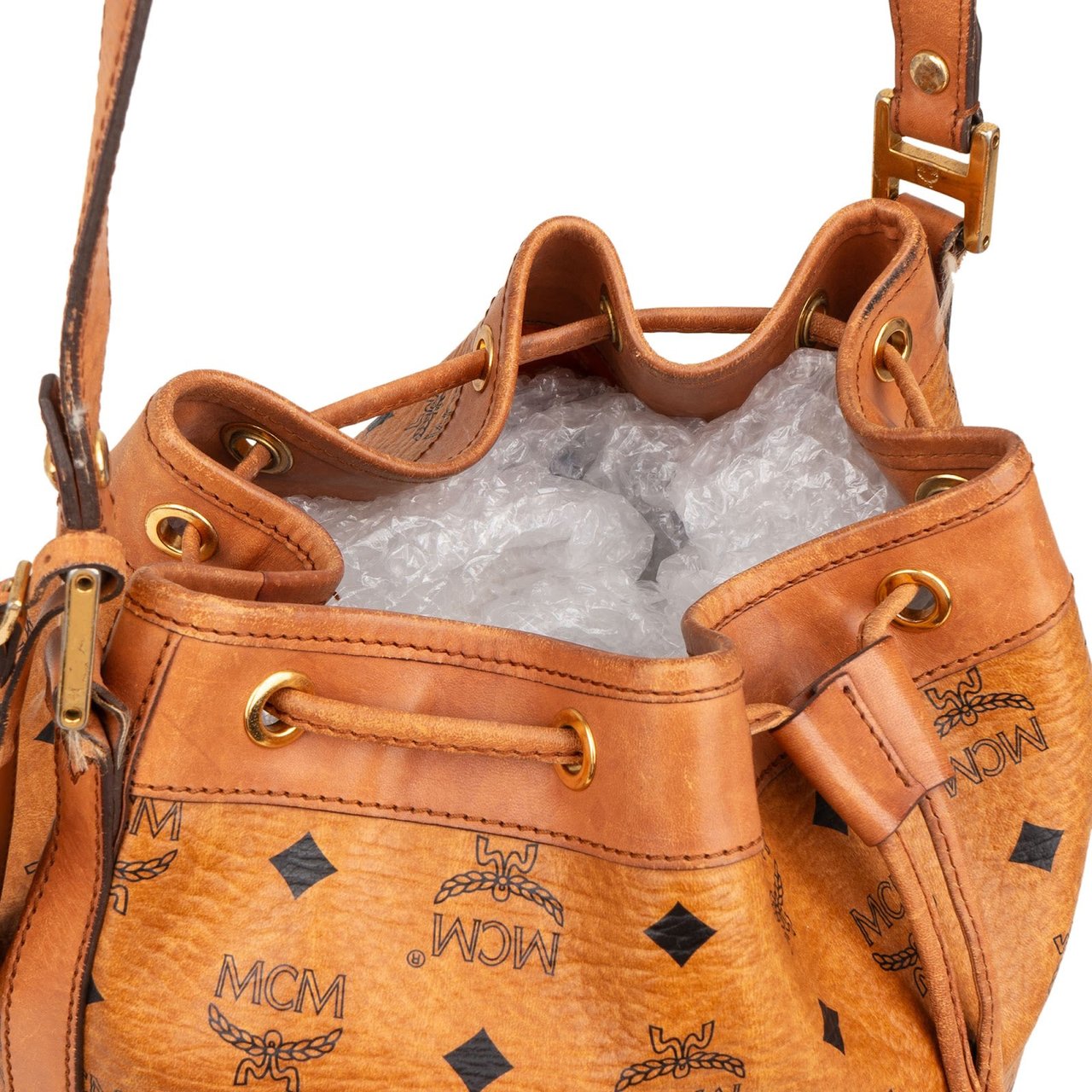 MCM Monogram Visetos Drawstring Crossbody Bag Bruin