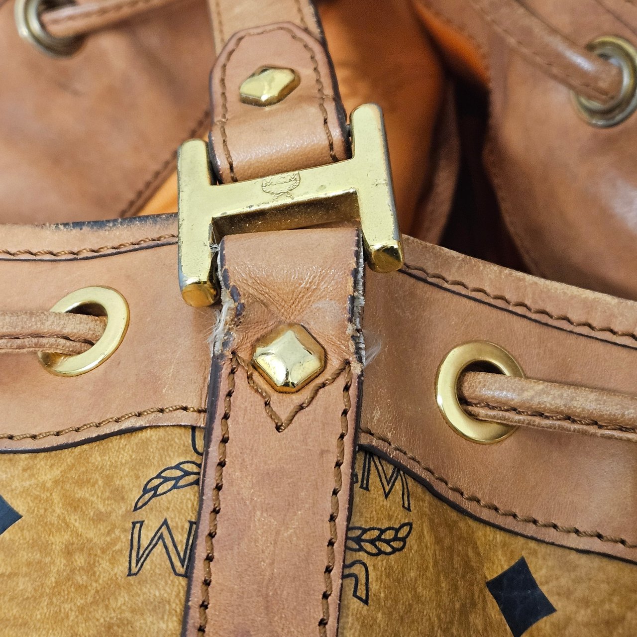 MCM Monogram Visetos Drawstring Crossbody Bag Bruin