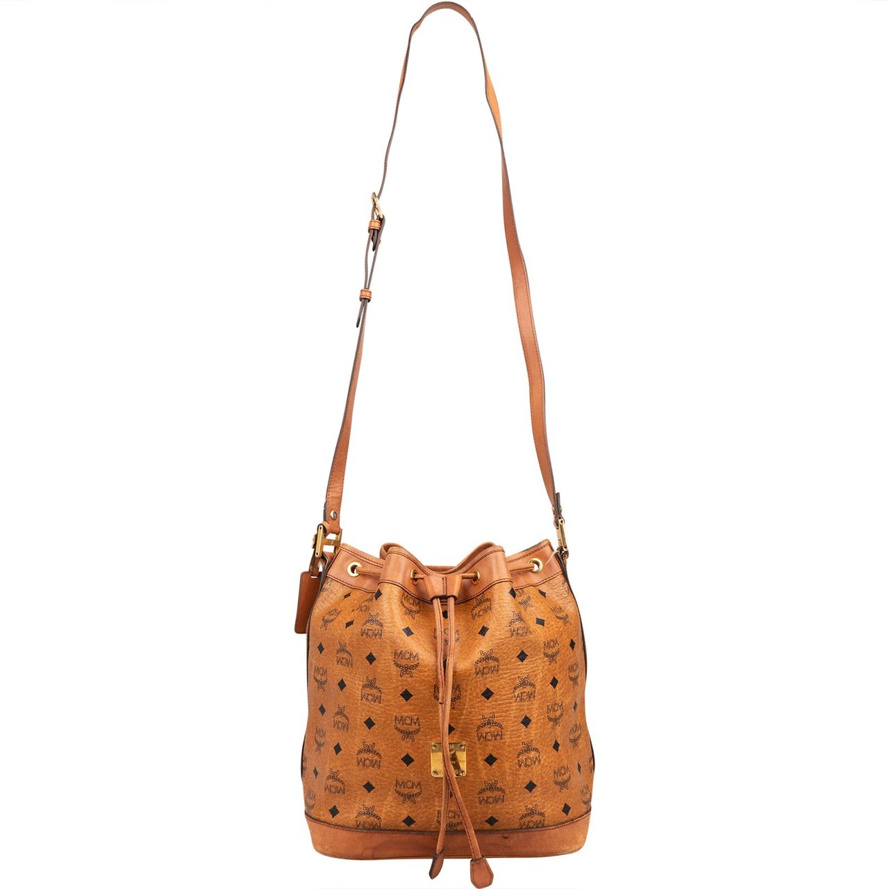 MCM Monogram Visetos Drawstring Crossbody Bag Bruin