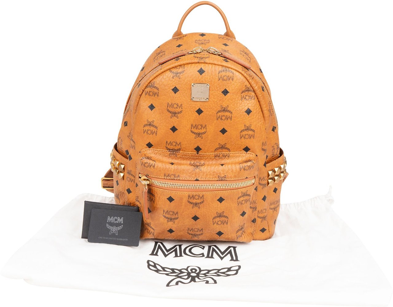 MCM Monogram Visetos Stark Side Studs Backpack Bruin