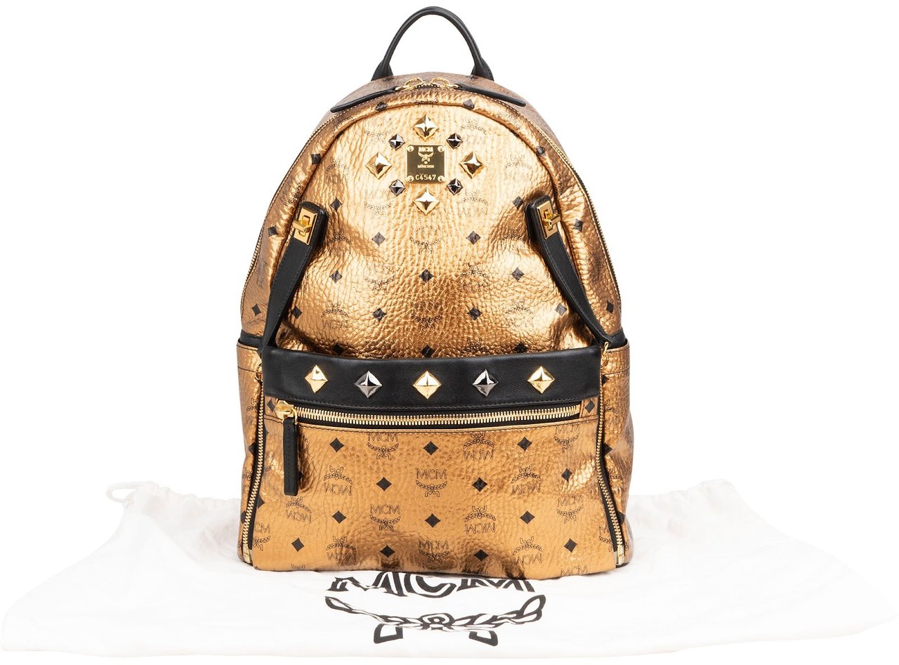 MCM Visetos Monogram Stark Studded 2 in 1 Backpack Goud