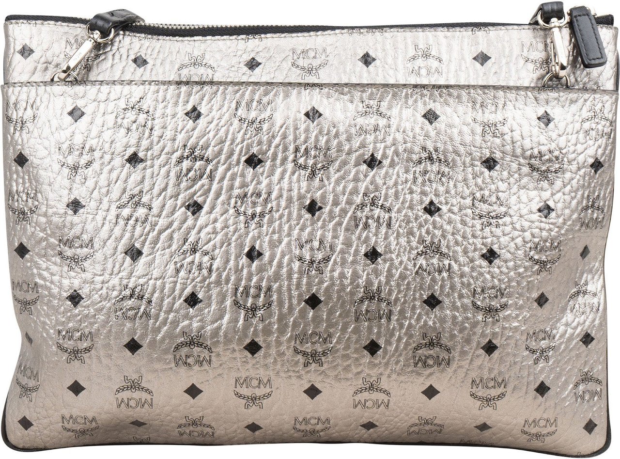 MCM Monogram Metallic Visetos Zoo Clutch Zilver