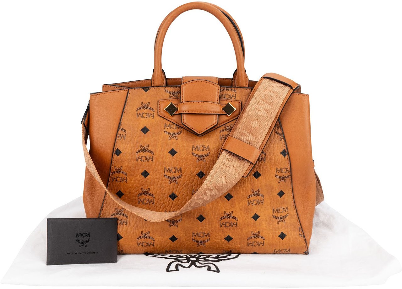 MCM Monogram Visetos Aren Tote Handbag Bruin
