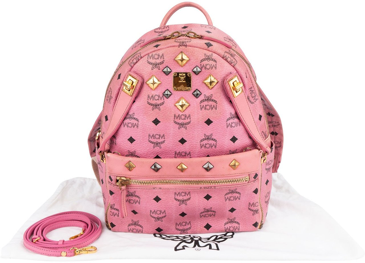 MCM Visetos Monogram Stark Studded Small 2 in 1 Backpack Roze