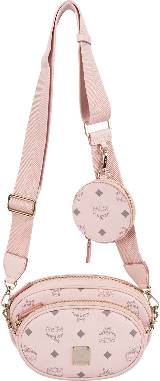 MCM Pink Leather Visetos Aren Belt Detachable Pouch Crossbody Bag Roze