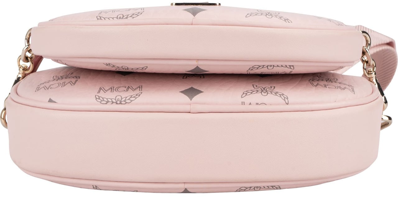 MCM Pink Leather Visetos Aren Belt Detachable Pouch Crossbody Bag Roze