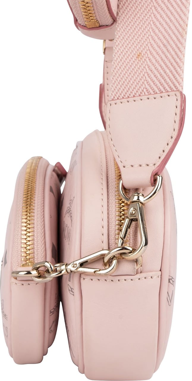 MCM Pink Leather Visetos Aren Belt Detachable Pouch Crossbody Bag Roze