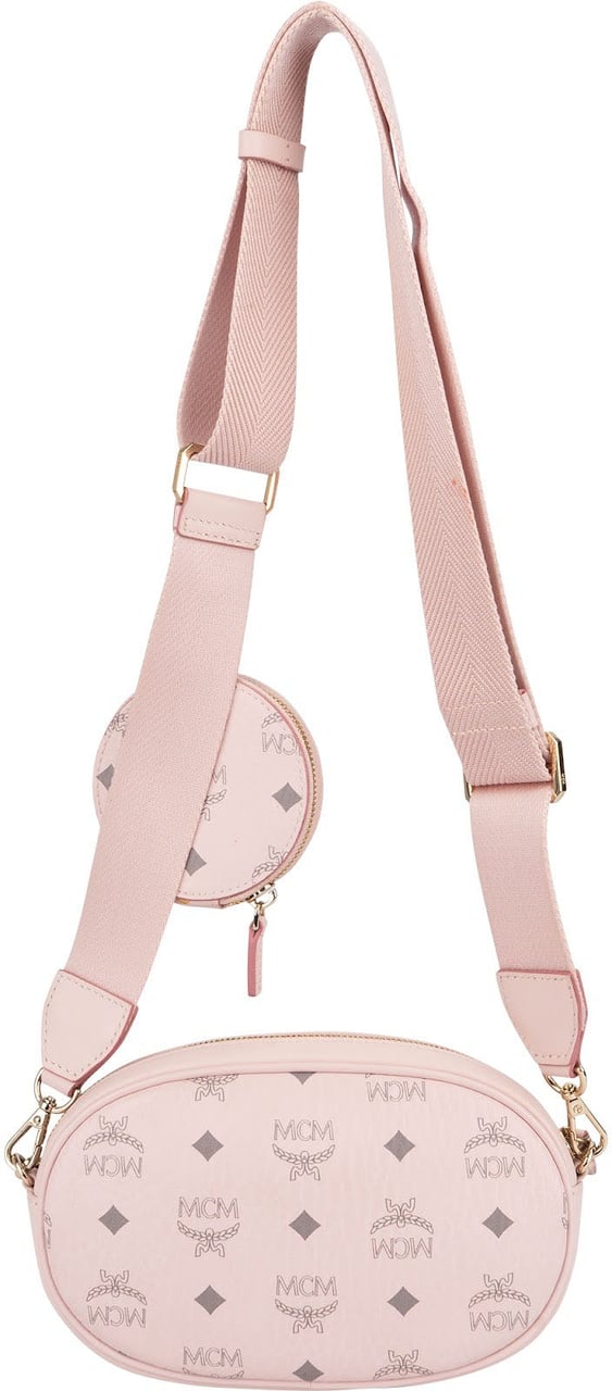 MCM Pink Leather Visetos Aren Belt Detachable Pouch Crossbody Bag Roze