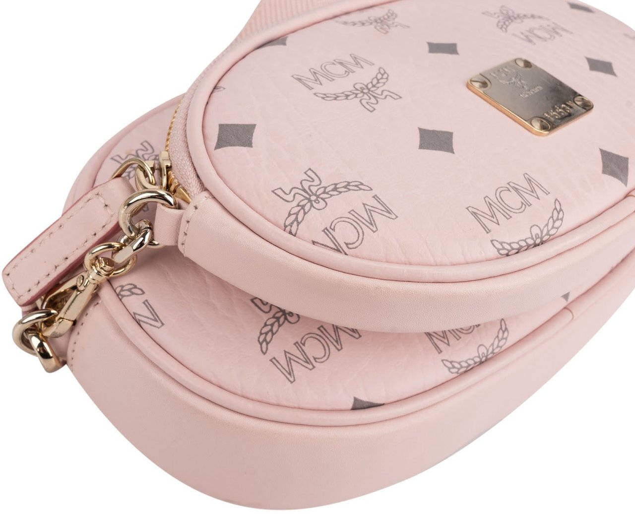 MCM Pink Leather Visetos Aren Belt Detachable Pouch Crossbody Bag Roze