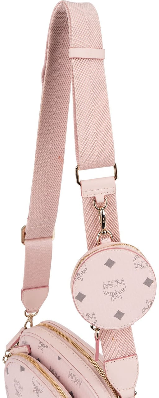 MCM Pink Leather Visetos Aren Belt Detachable Pouch Crossbody Bag Roze