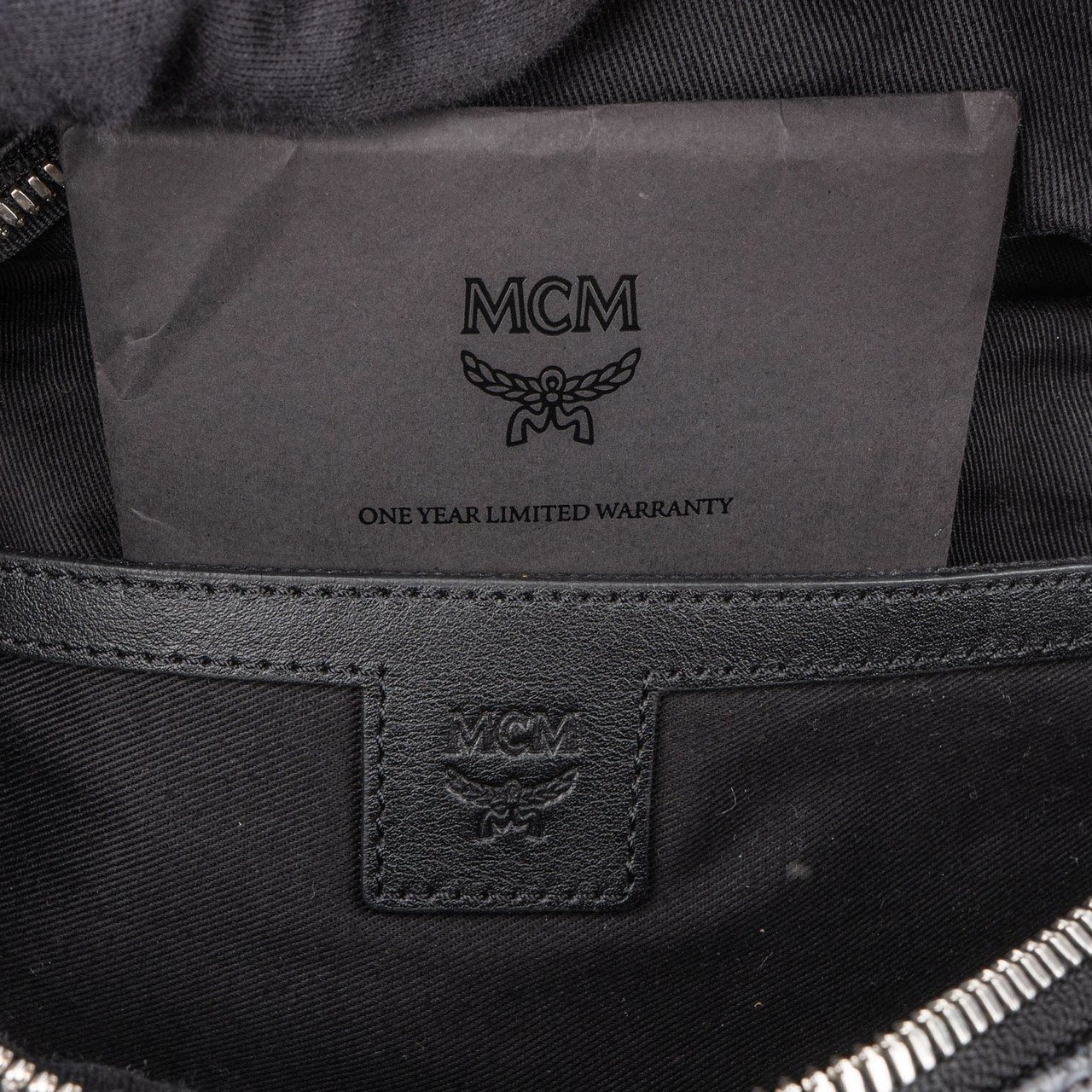 MCM Black Leather Visetos Stark Belt Crossbody Bag Zwart